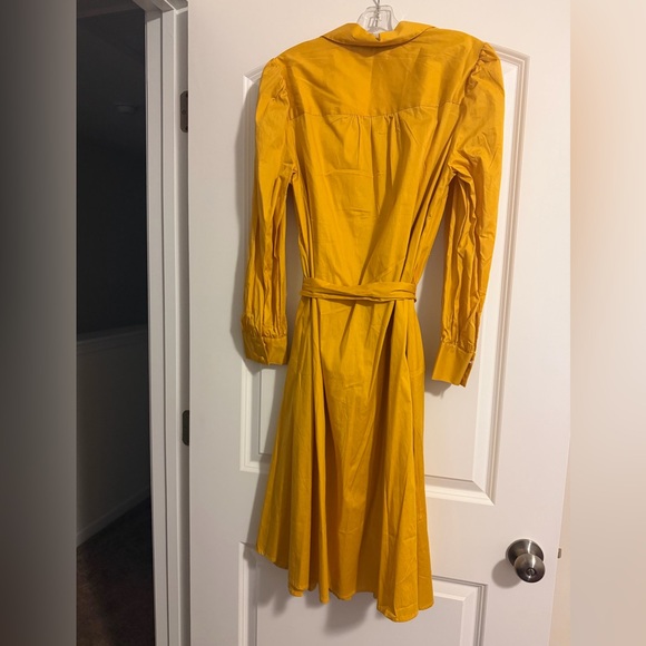 New York & Company Mustard Yellow Long Sleeve Belted Dress, Size Medium - Picture 2 of 3